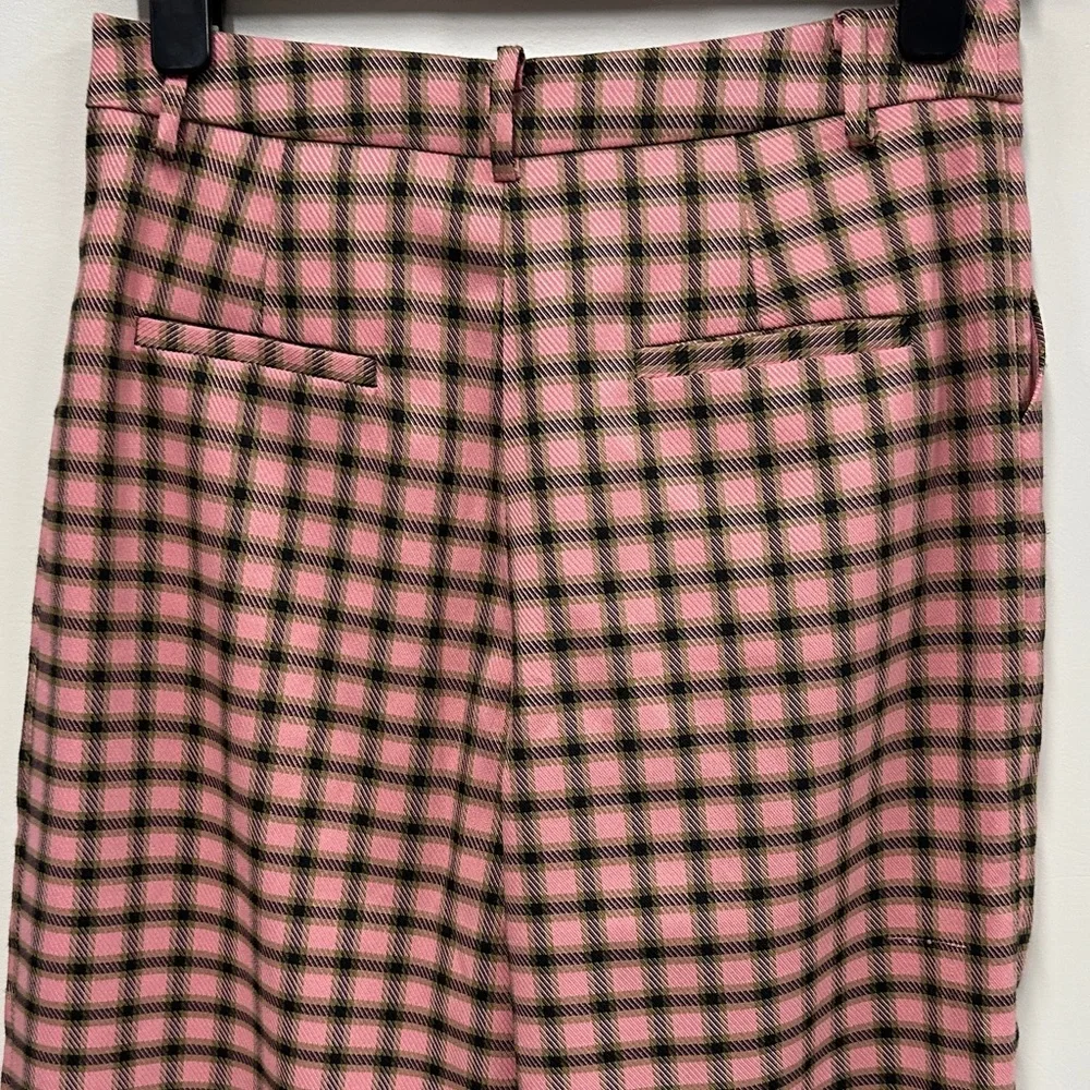Anthropologie FRNCH Pink and Black Plaid Wide Leg Pants S